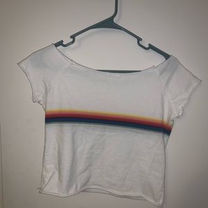 White and rainbow striped crop top